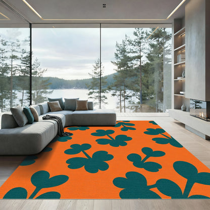 Teal Clover Pattern Orange Background Rug