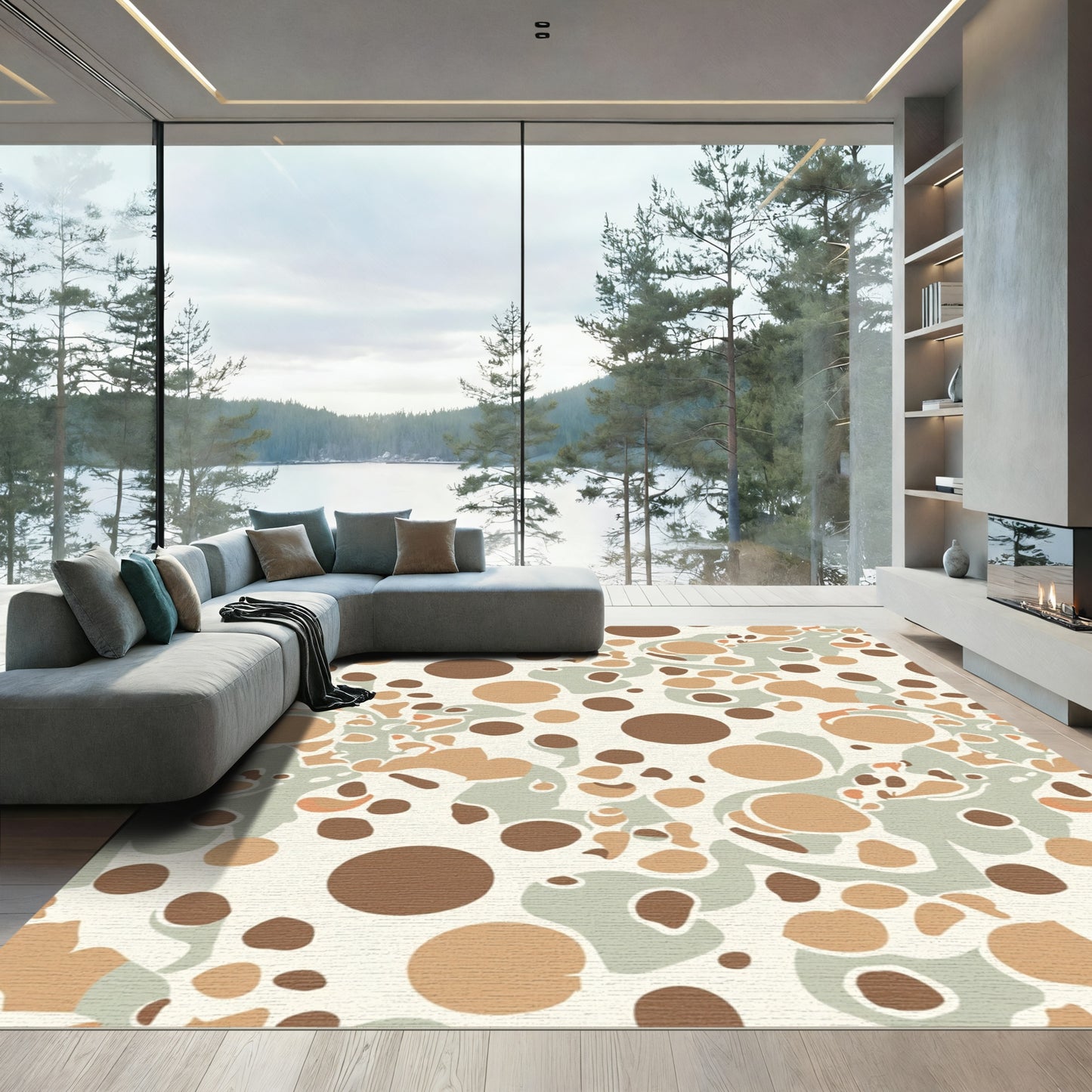Abstract Earthy Tone Organic Circles Rug