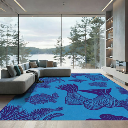 Oceanic Coral Blue Purple Illustration Rug
