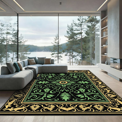 Black Green Yellow Floral Medallion Rug
