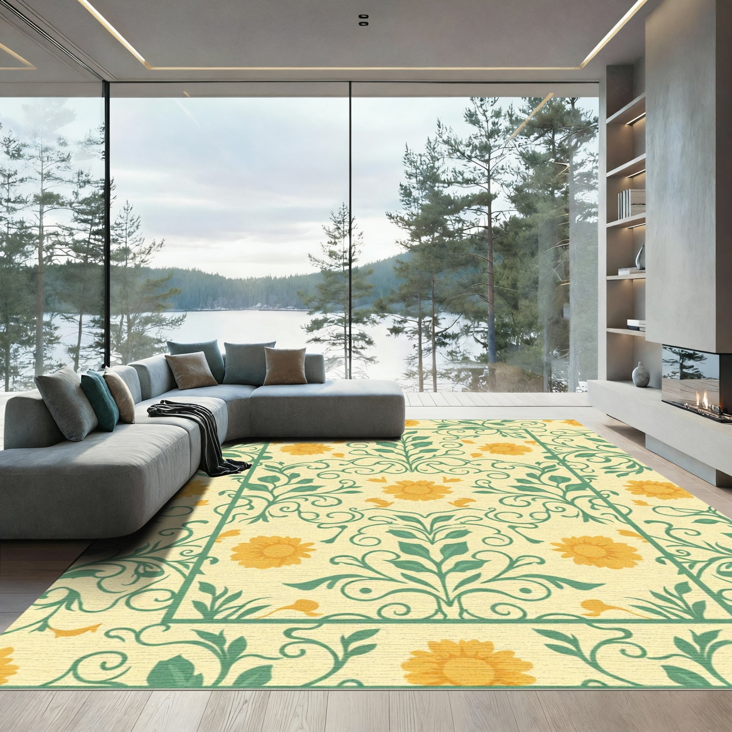 Vintage Yellow Floral Vine Rug