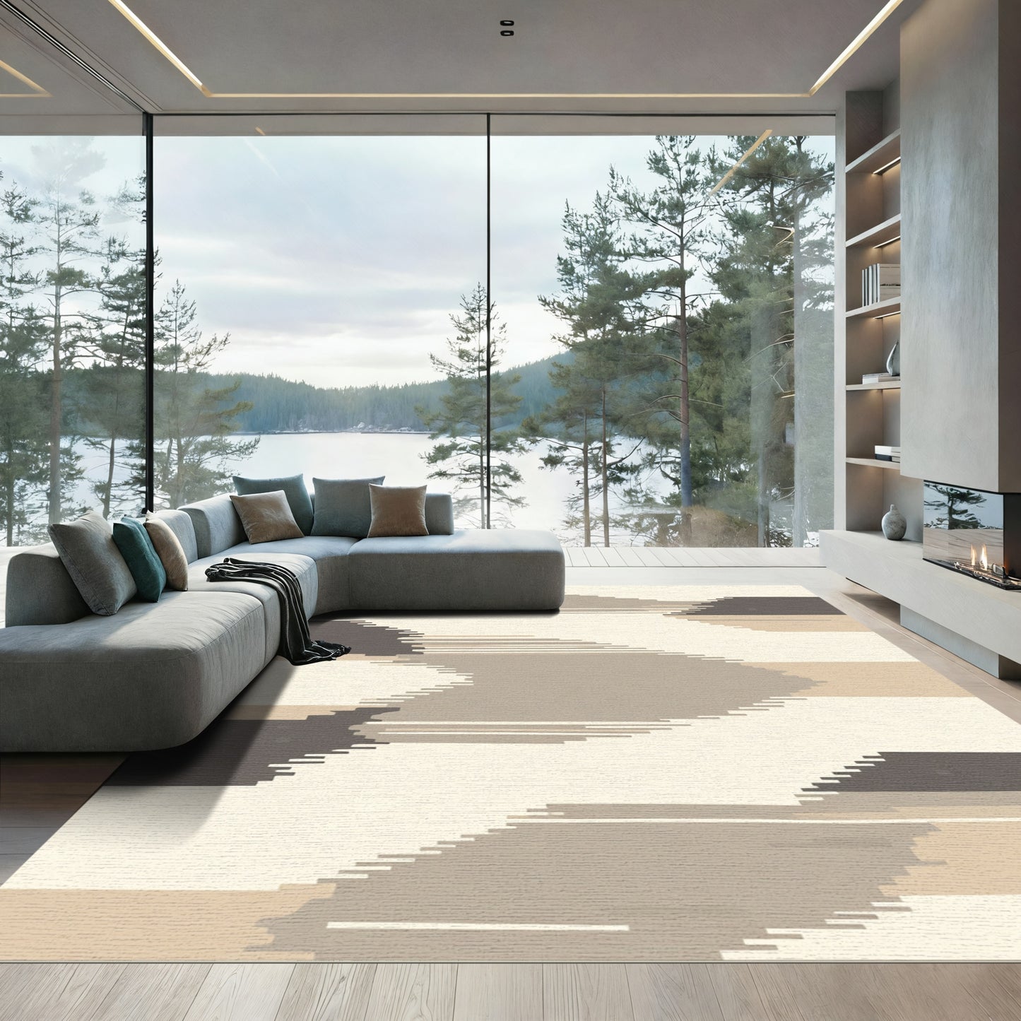 Earthy Tone Geometric Abstract Stripes Rug