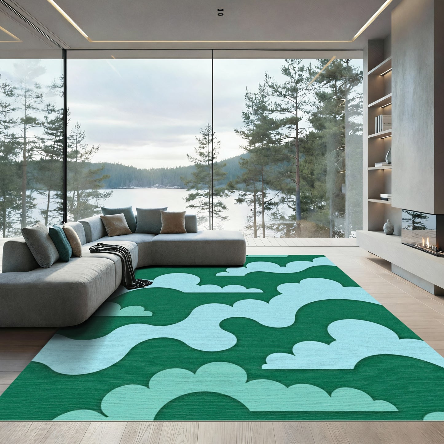 Sky Blue Cloudscape Abstract Shapes Rug