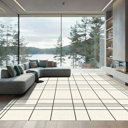 Pale Cream Black Grid Modern Rug