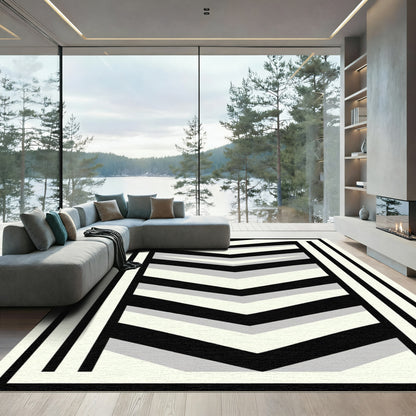 Monochrome Chevron Geometric Line Rug