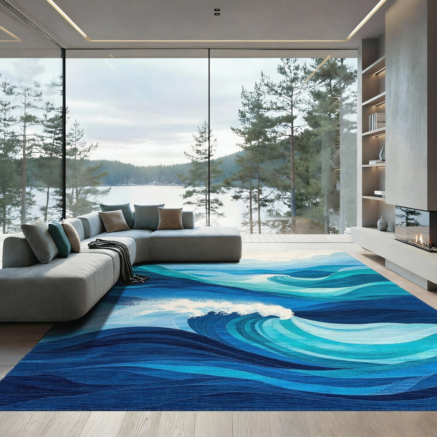 Layered Blue Crashing Waves Rug