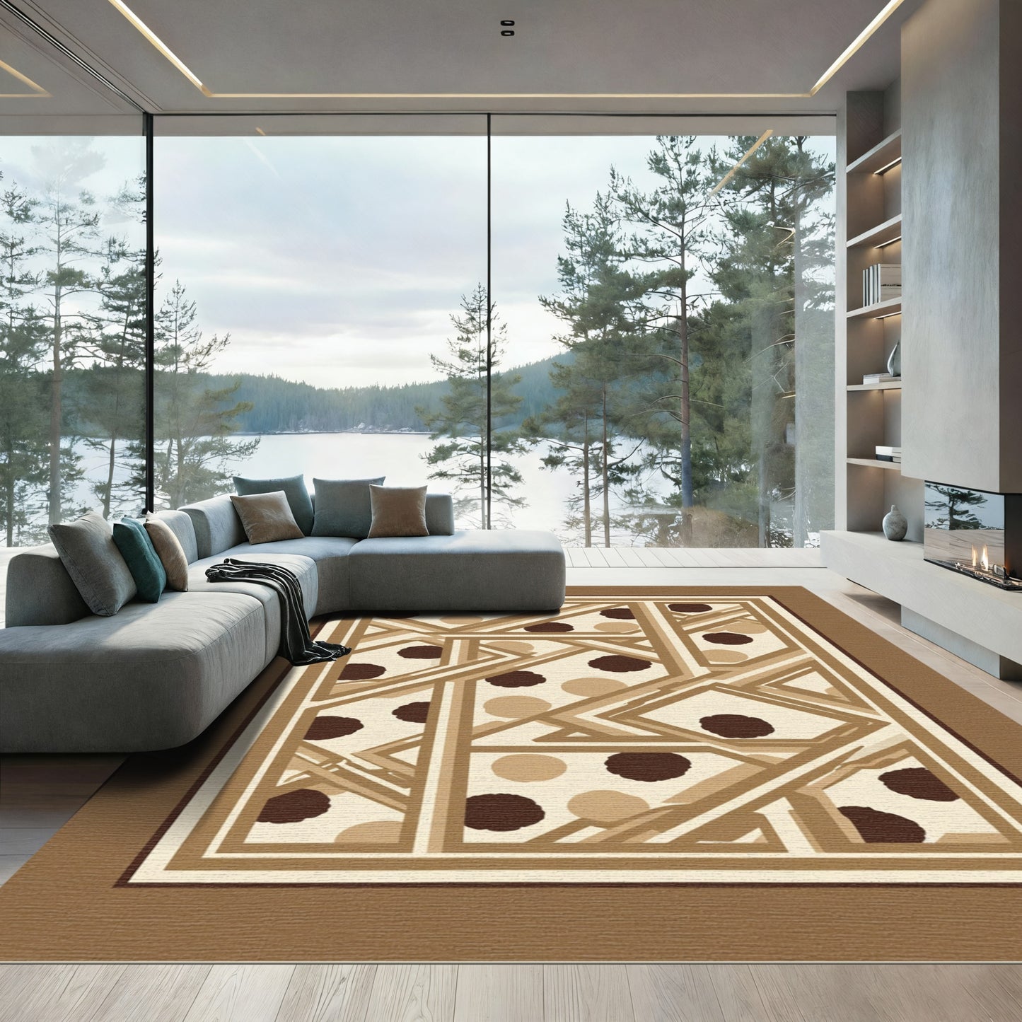 Brown Geometric Polka Dot Abstract Shapes Rug