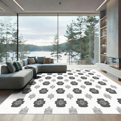 Monochromatic Dark Gray Geometric Pattern Rug