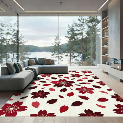 Crimson Cherry Blossom Petal Collage Rug