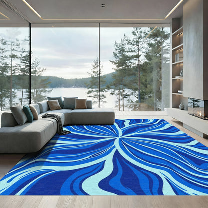 Abstract Swirls Deep Blue Ocean Rug