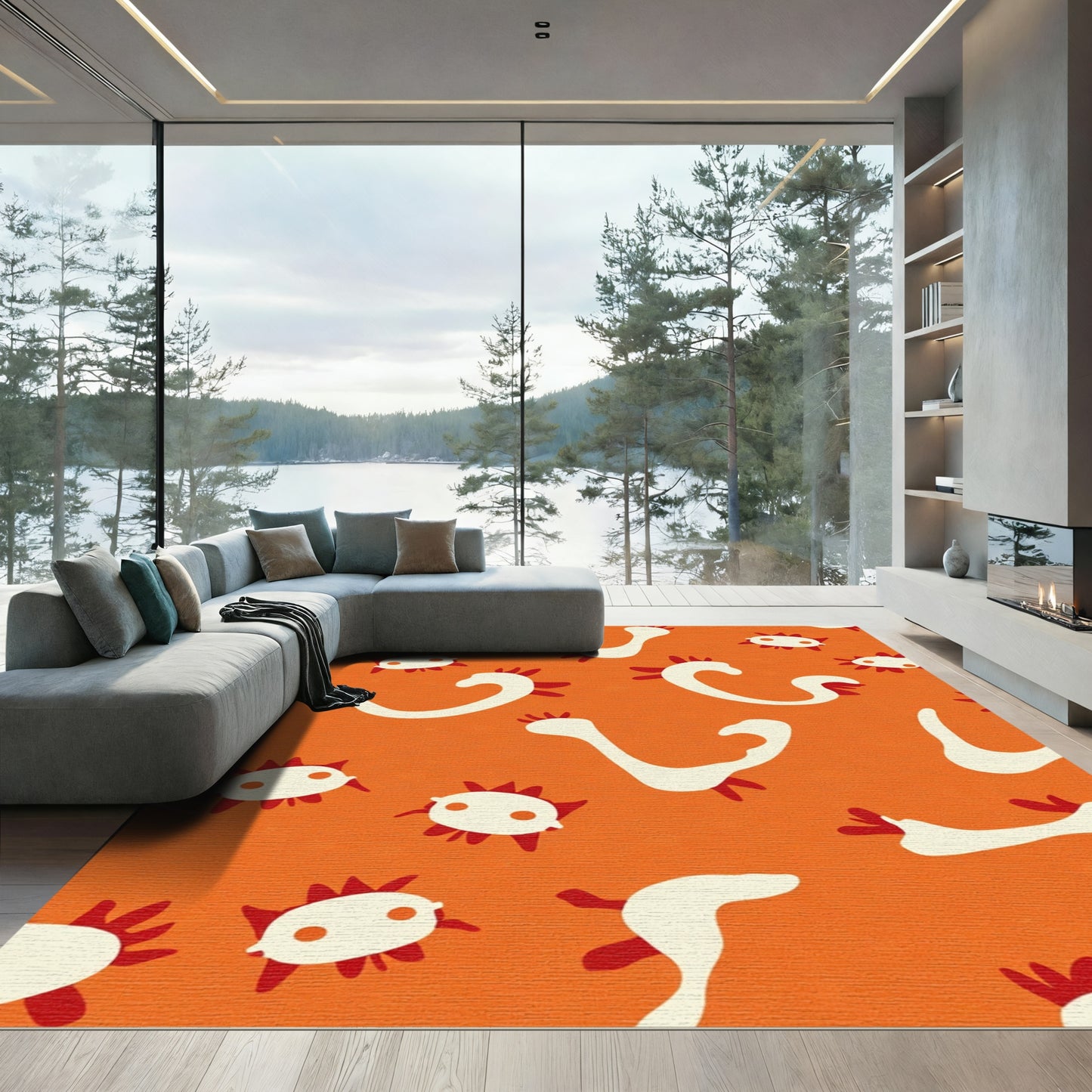 Cream Orange Playful Creature Rug