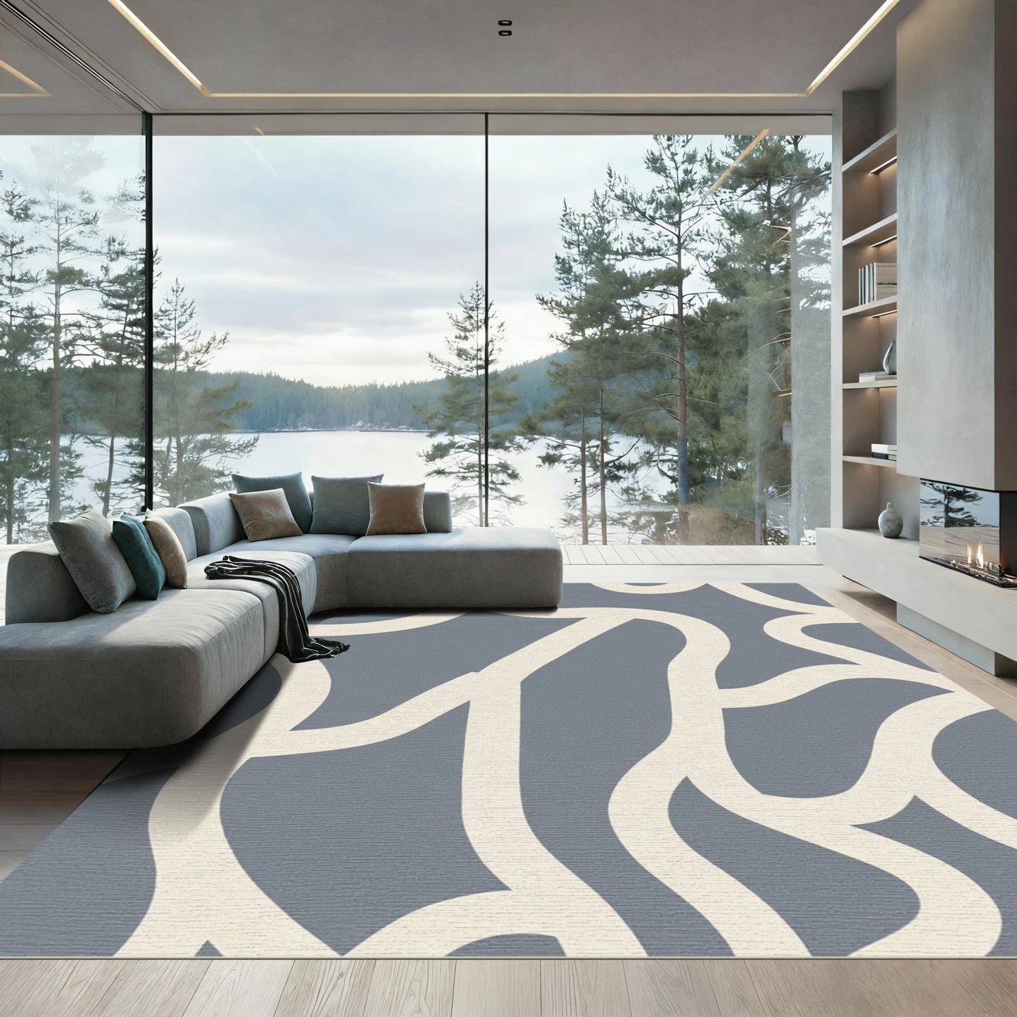 Gray Abstract Organic Flow Rug