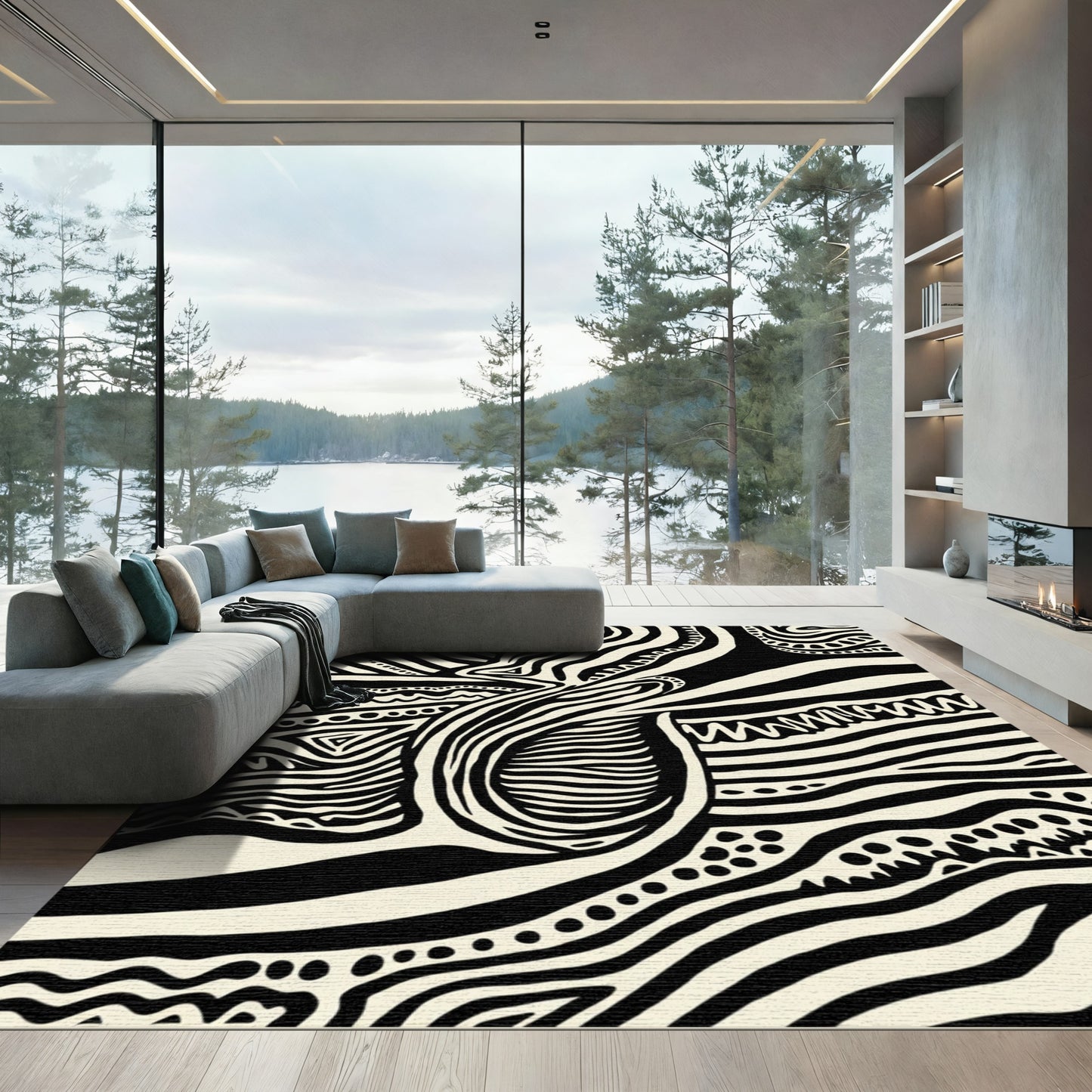 Abstract Black White Zebra Stripe Rug