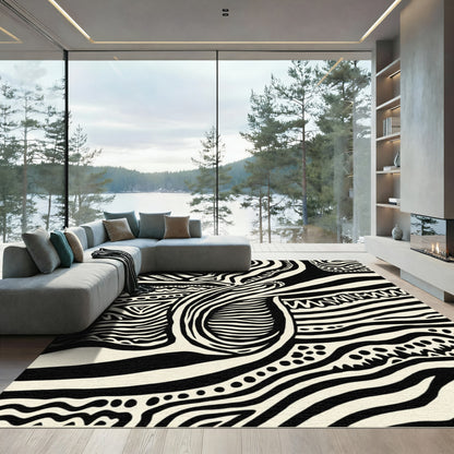 Abstract Black White Zebra Stripe Rug