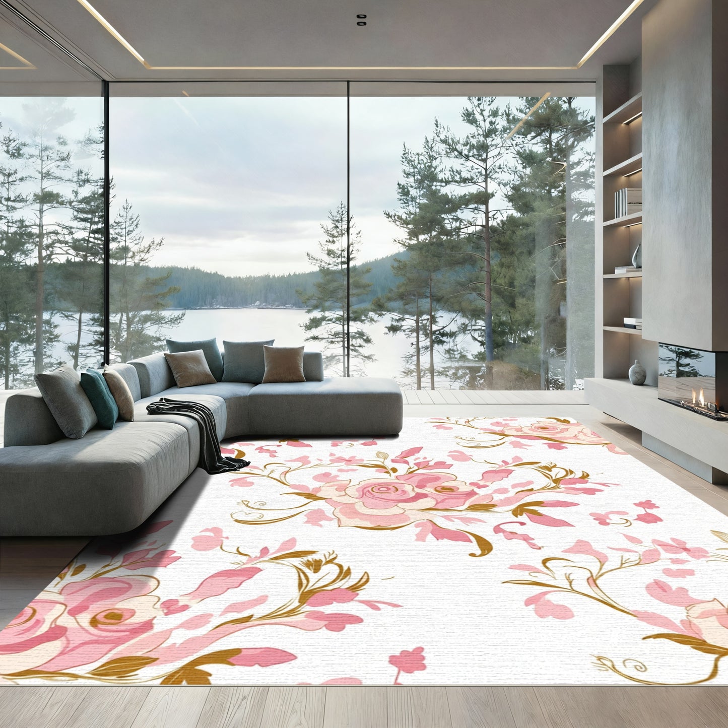 Soft Pink Rose Garden Tapestry Rug