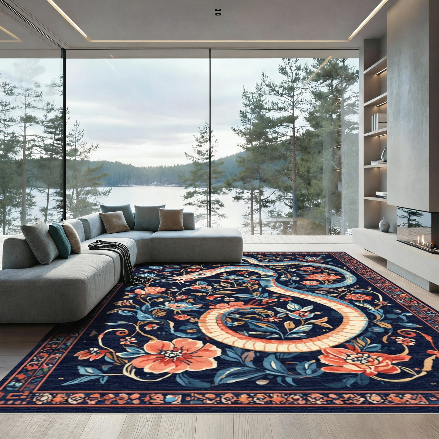 Enigmatic Blue Coral Serpent Garden Rug