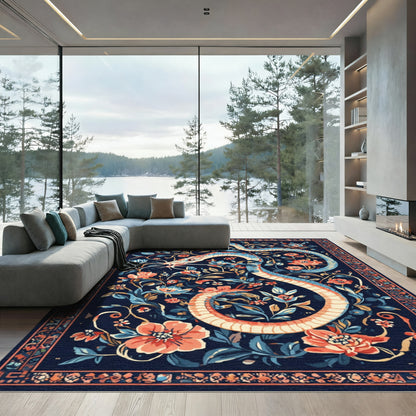 Enigmatic Blue Coral Serpent Garden Rug