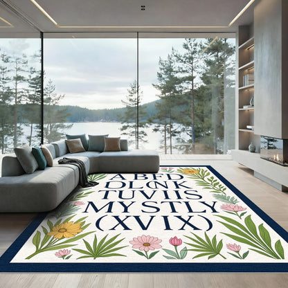 Botanical Alphabet Border Yellow Pink Rug
