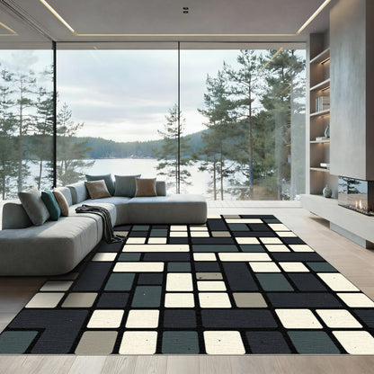 Geometric Dark Slate Cream Composition Rug