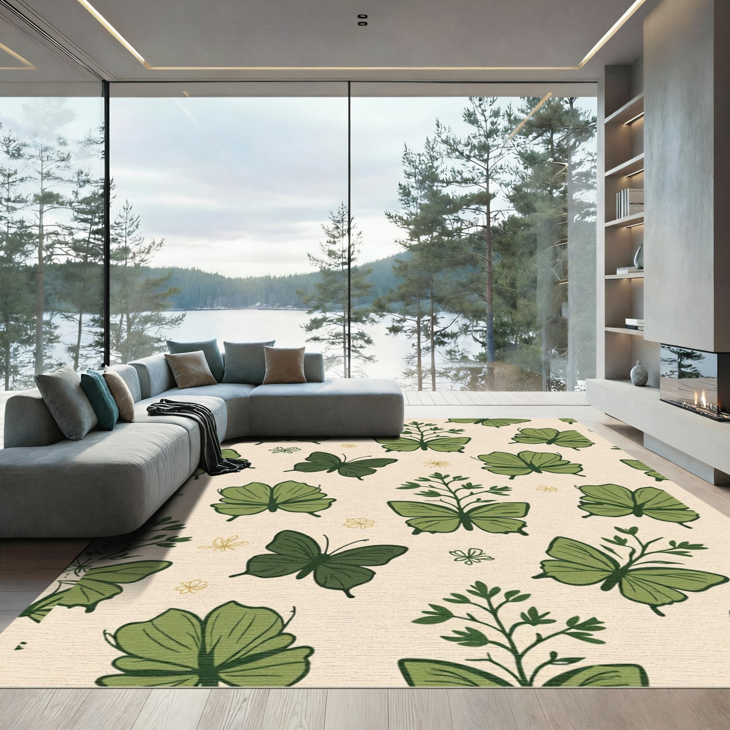 Green Butterfly Branch Garden Rug