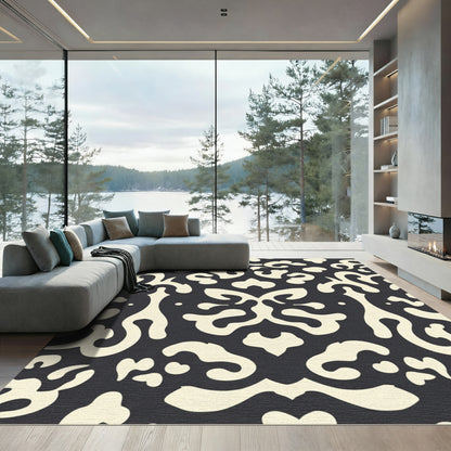 Cream and Charcoal Baroque Scroll Rug