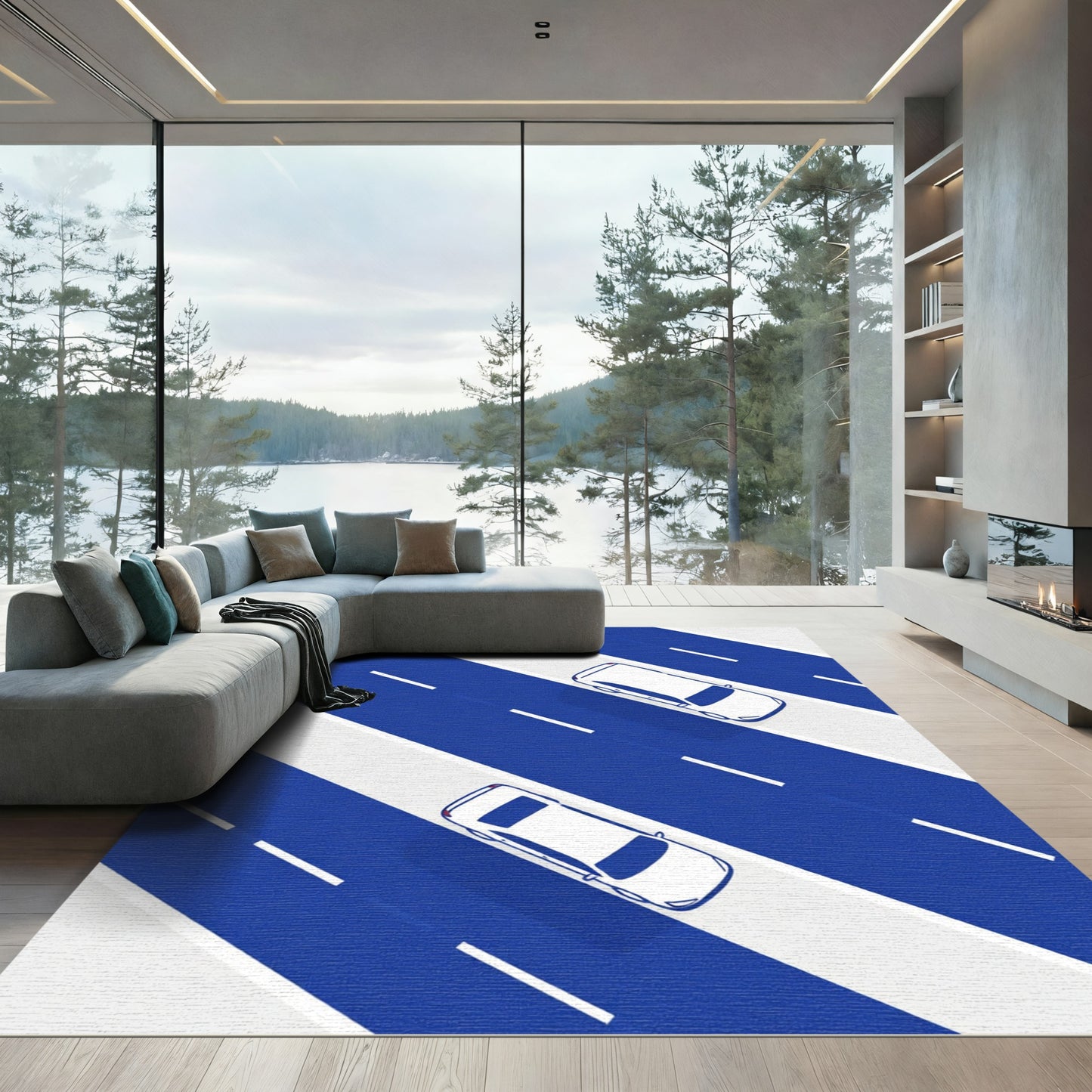 Modern White Car Commute Rug