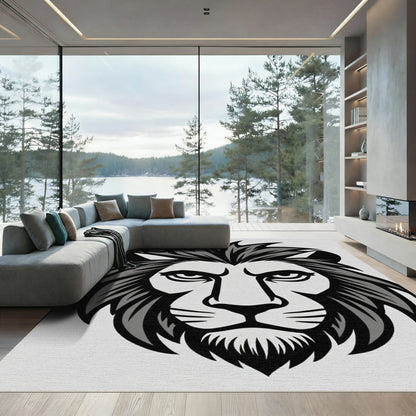 Monochromatic Fierce Lion Face Rug