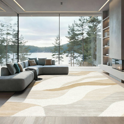 Beige Gray Abstract Wave Rug