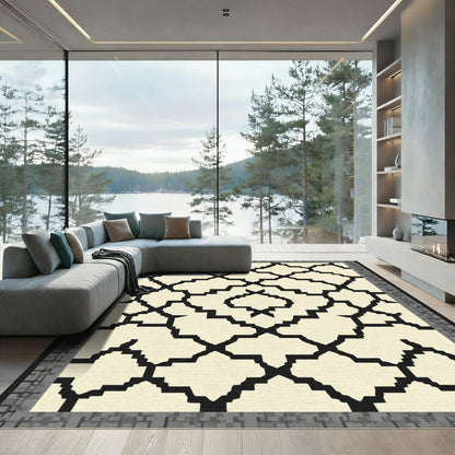Cream Black Quatrefoil Geometric Layout Rug