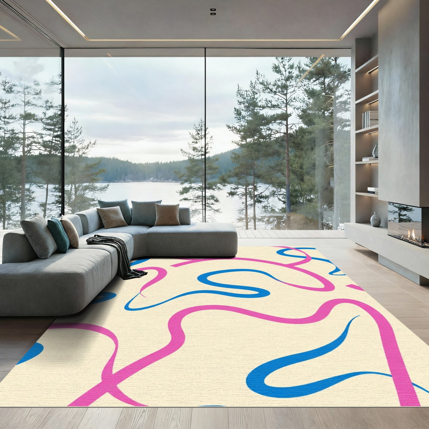 Blue Pink Wavy Swirl Rug