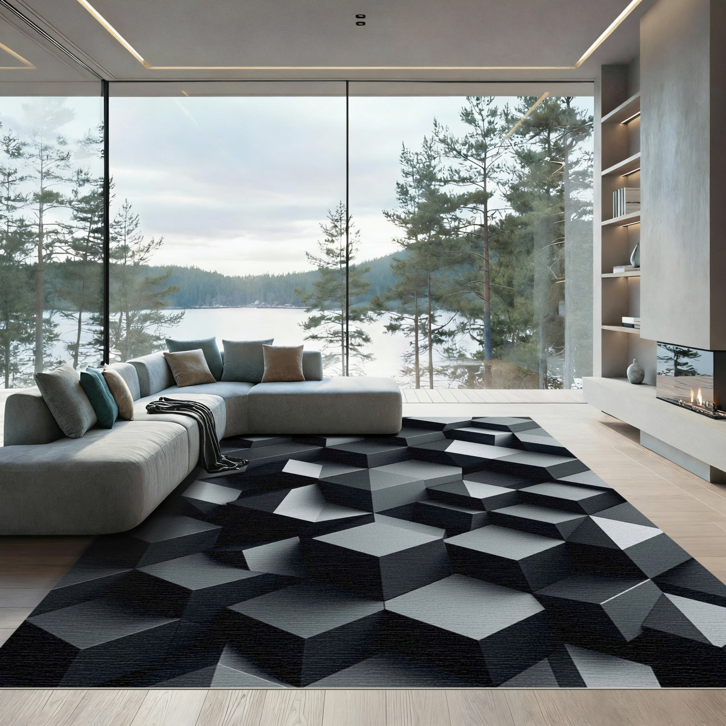 Monochromatic Cubic Illusion Rug