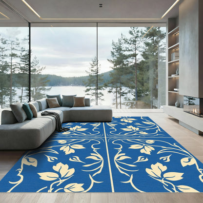 Navy Floral Vine Scroll Medallion Rug