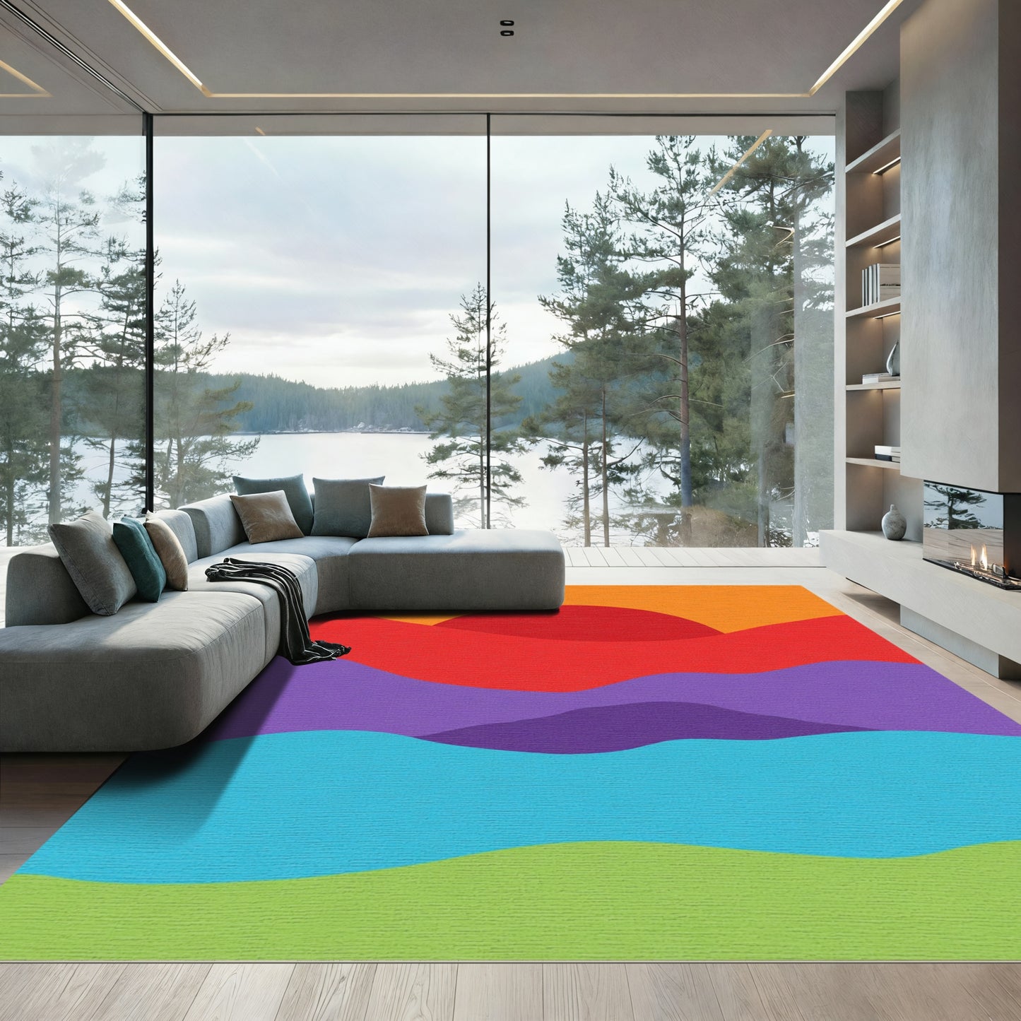 Vibrant Sunset Abstract Landscape Rug