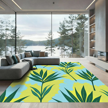 Emerald Leaves Sky Blue Clouds Rug