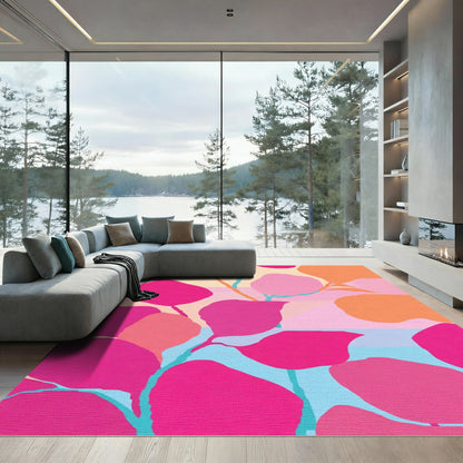 Bold Magenta Pink Tropical Foliage Rug