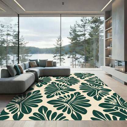 Dark Green Fern Leaf Pattern Rug
