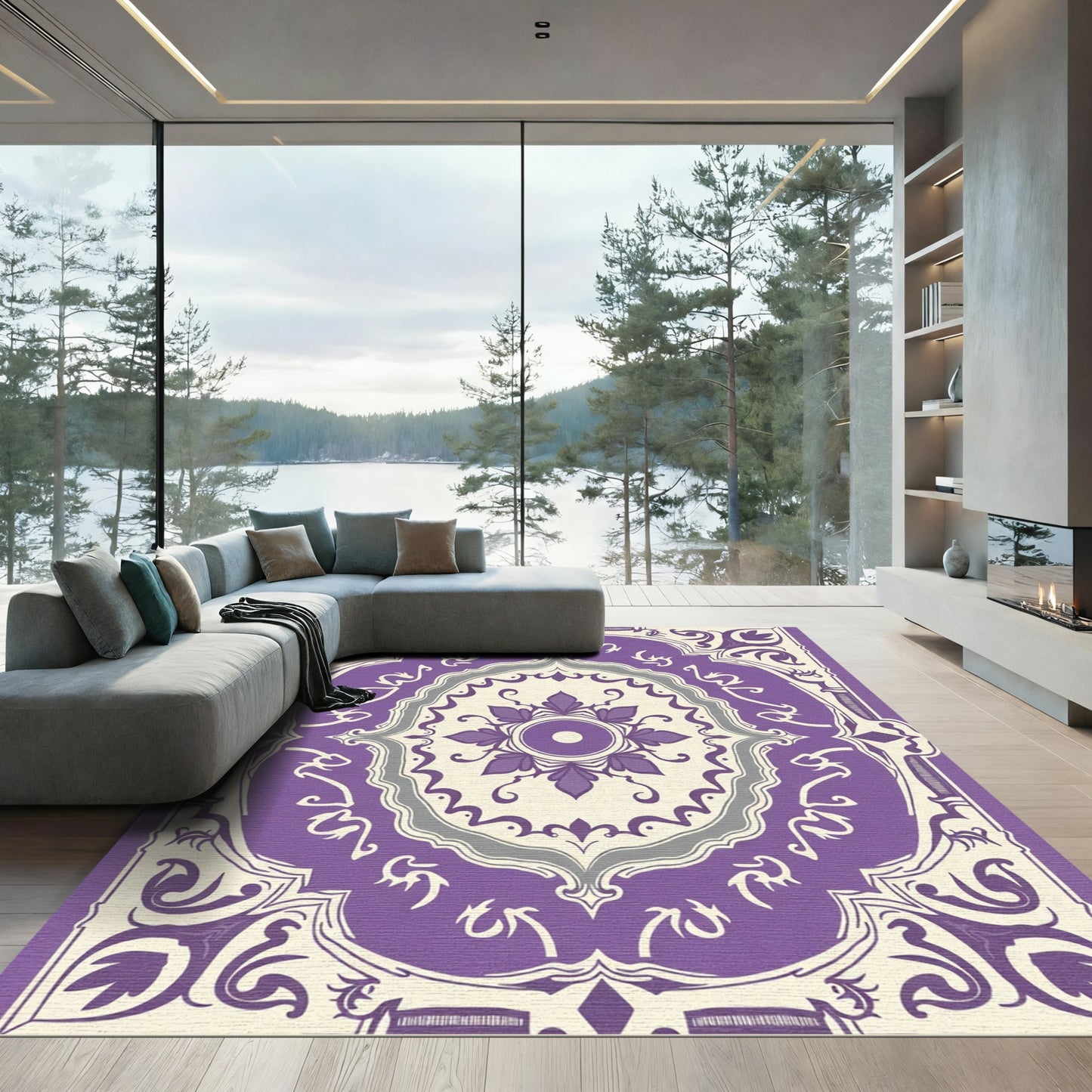Elegant Purple Floral Mandala Rug