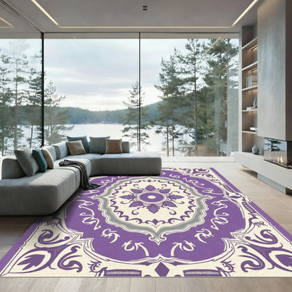 Elegant Purple Floral Mandala Rug