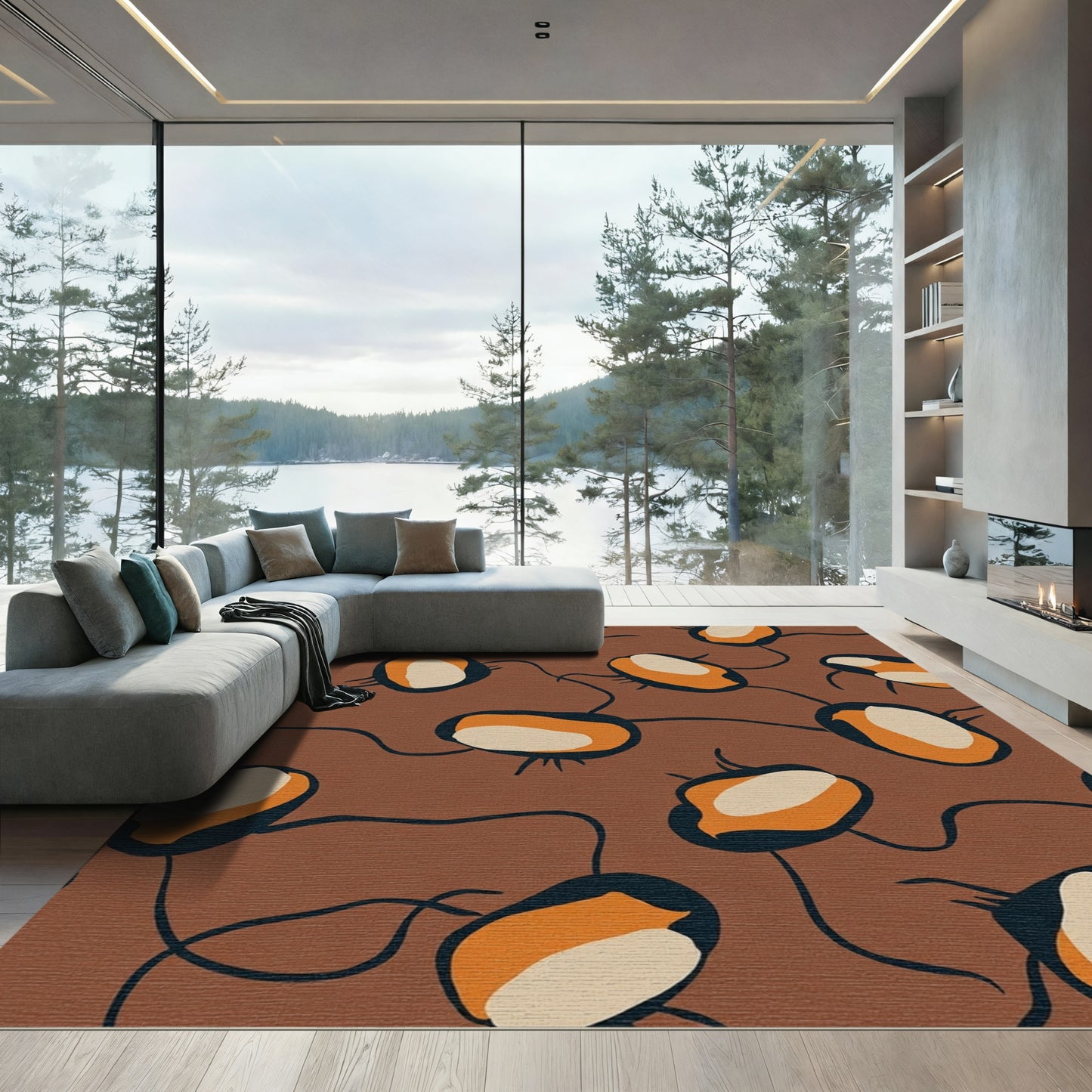 Abstract Earthy Orange Bean Cluster Rug