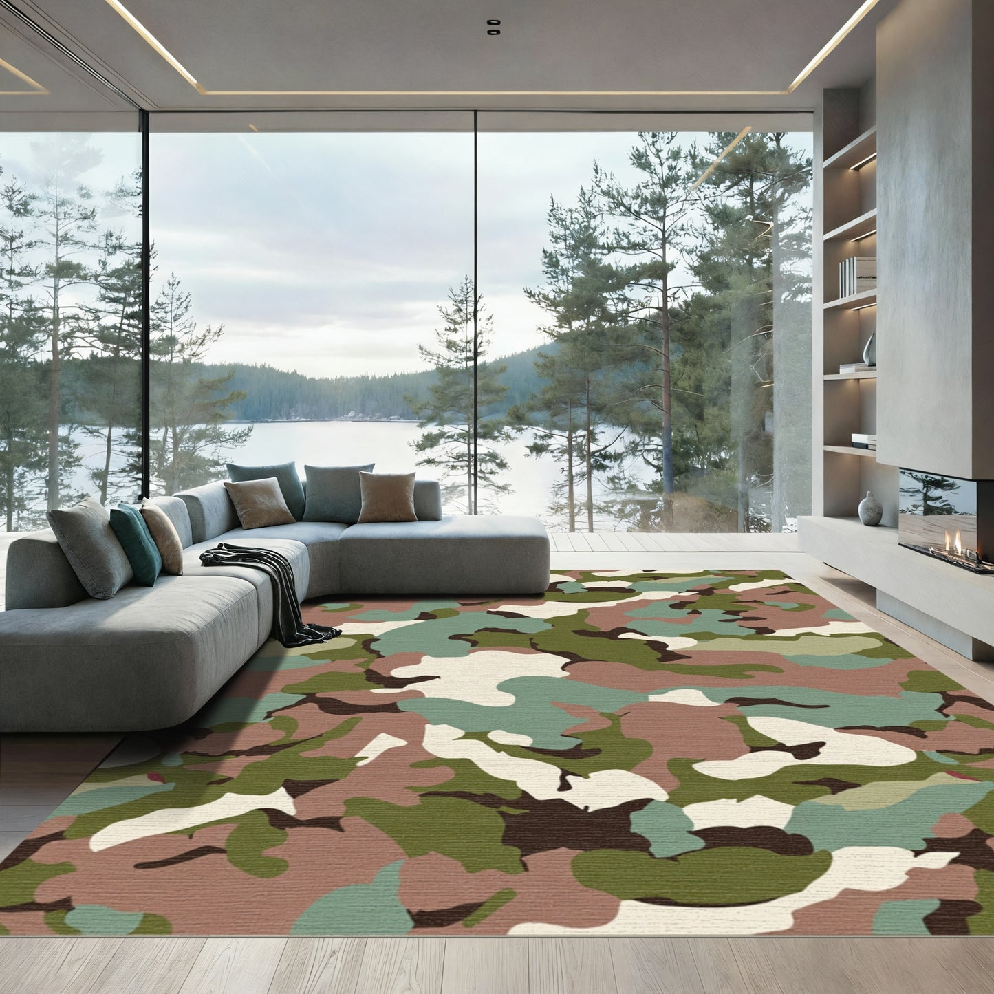 Earthy Woodland Camouflage Patchwork Rug