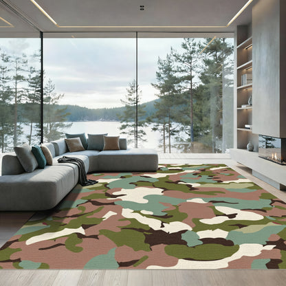 Earthy Woodland Camouflage Patchwork Rug