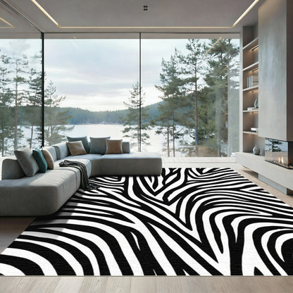 Bold Black White Zebra Lines Rug