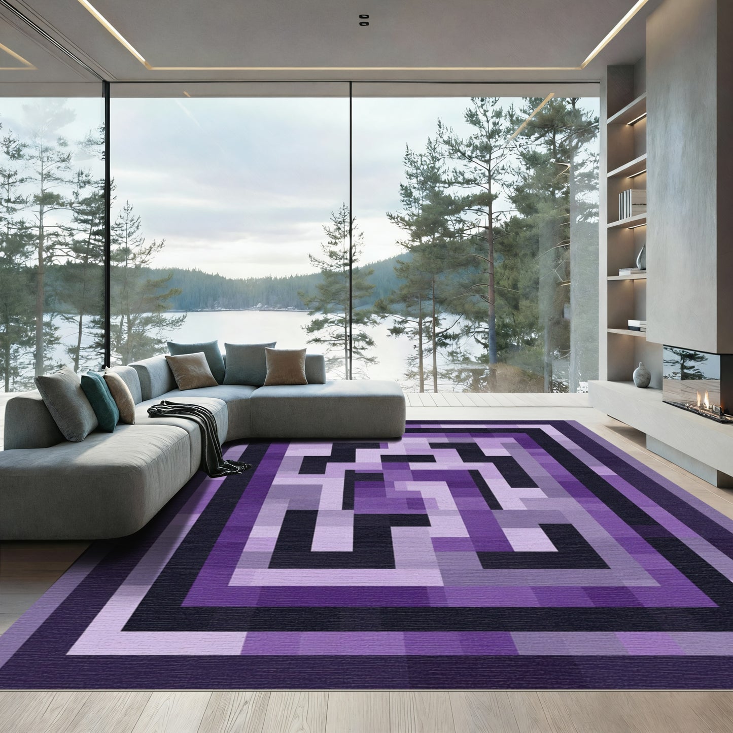 Amethyst Pixel Geometric Maze Rug