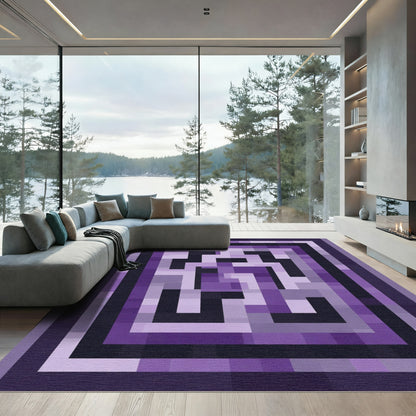 Amethyst Pixel Geometric Maze Rug