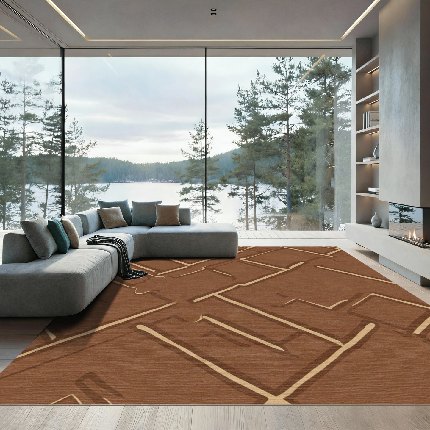 Brown Terracotta Geometric Labyrinth Rug