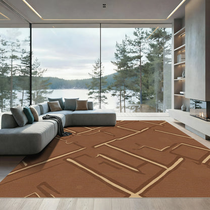 Brown Terracotta Geometric Labyrinth Rug