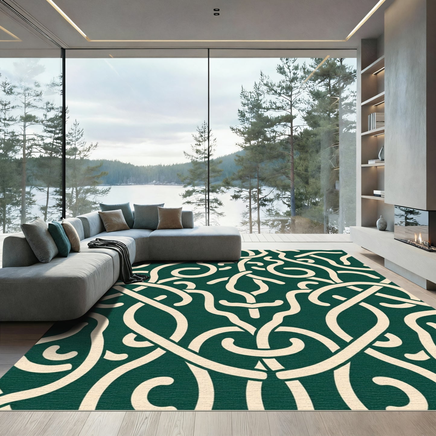 Emerald Cream Interlocking Celtic Knot Rug
