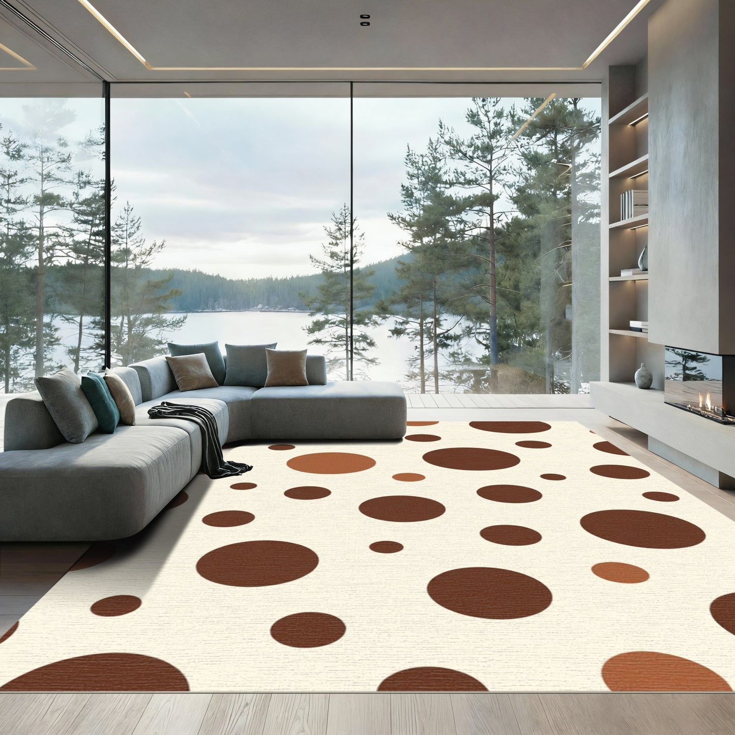 Creamy Brown Polka Dot Circles Rug