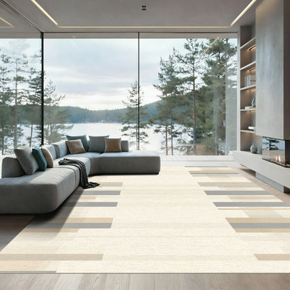 Neutral Beige Gray Block Stripe Rectangles Rug