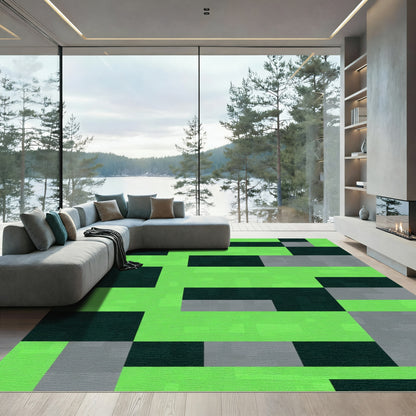 Bright Green Gray Black Rectangles Rug